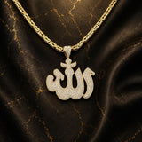 Sertifikalı Taşlı Gümüş Allah Yazılı Kolye Ucu - 50x42mm