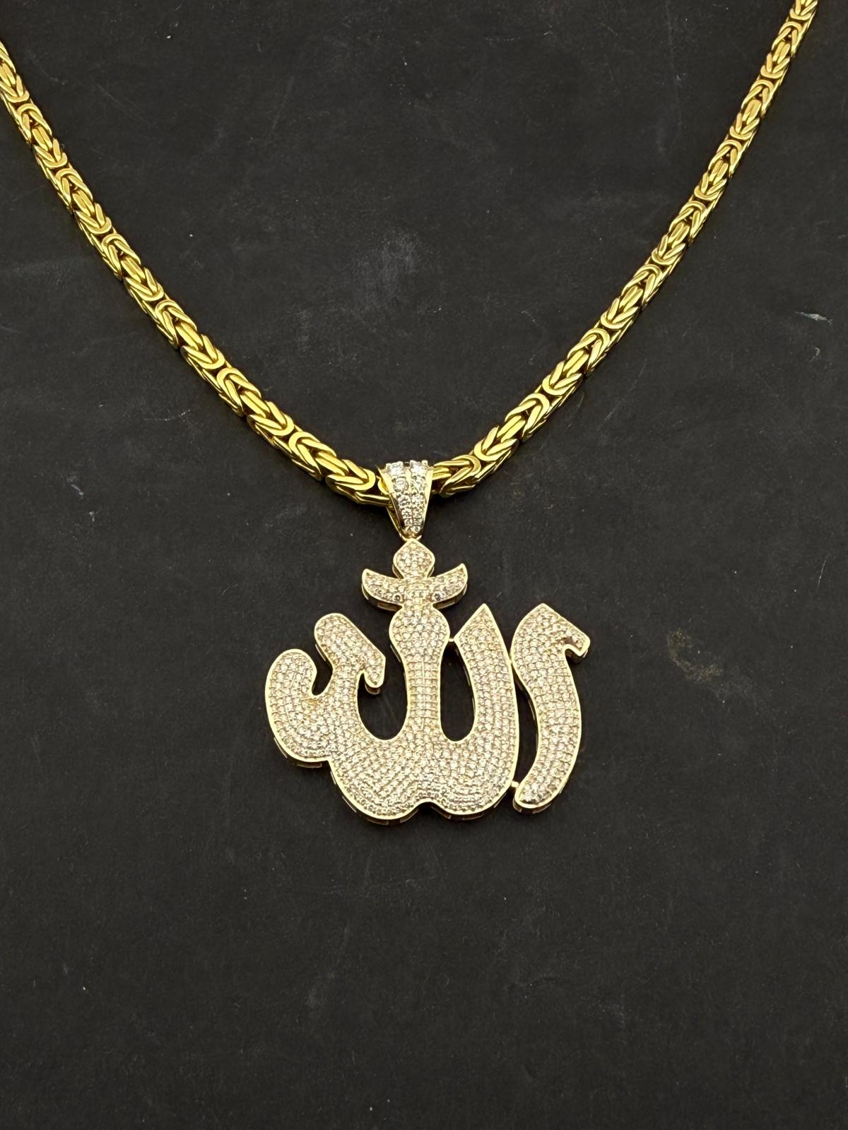 Sertifikalı Taşlı Gümüş Allah Yazılı Kolye Ucu - 50x42mm