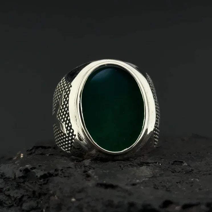 Akik Harfli Taşlı Yüzük