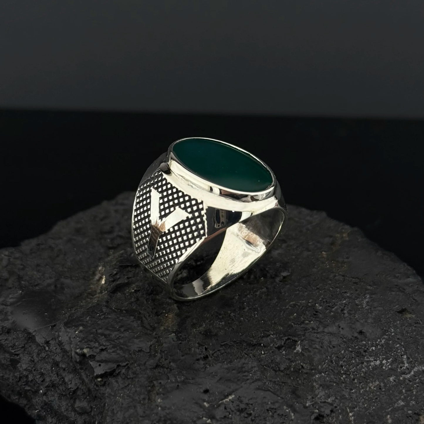 Akik Harfli Taşlı Yüzük