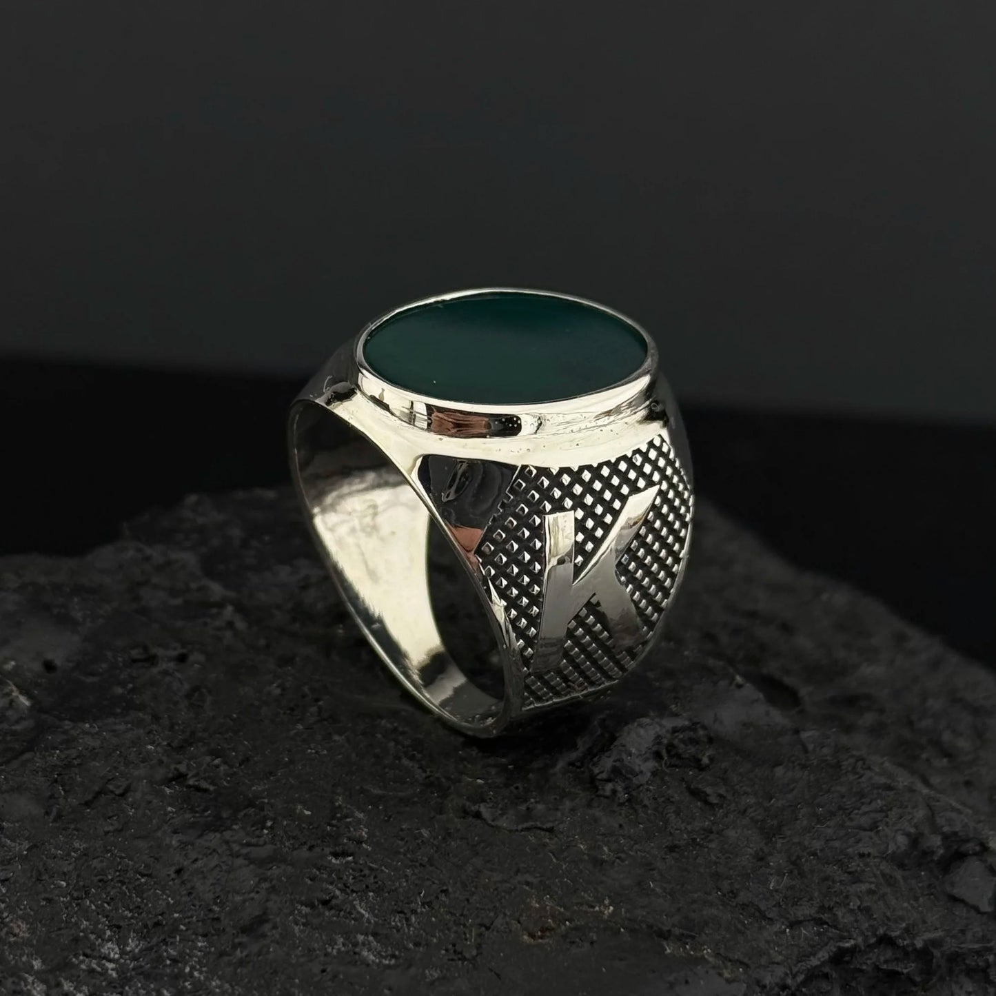 Akik Harfli Taşlı Yüzük