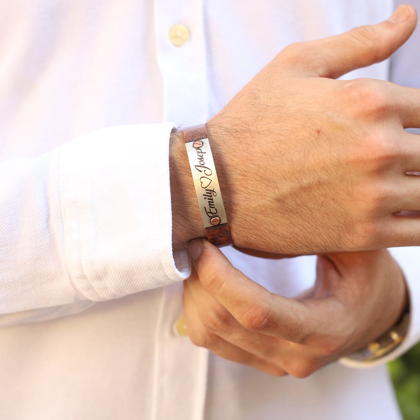 Kişiye Özel Gümüş Plakalı El Yapımı Bakır Bileklik