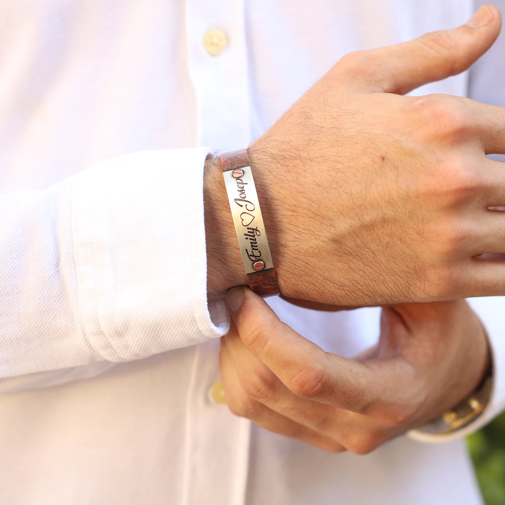 Kişiye Özel Gümüş Plakalı El Yapımı Bakır Bileklik