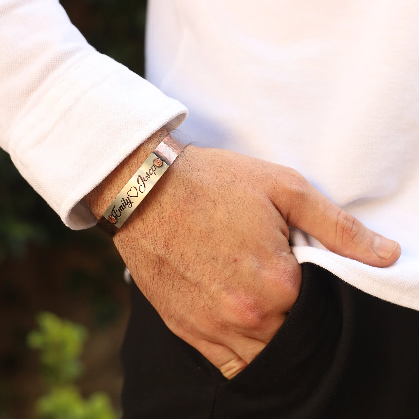 Kişiye Özel Gümüş Plakalı El Yapımı Bakır Bileklik