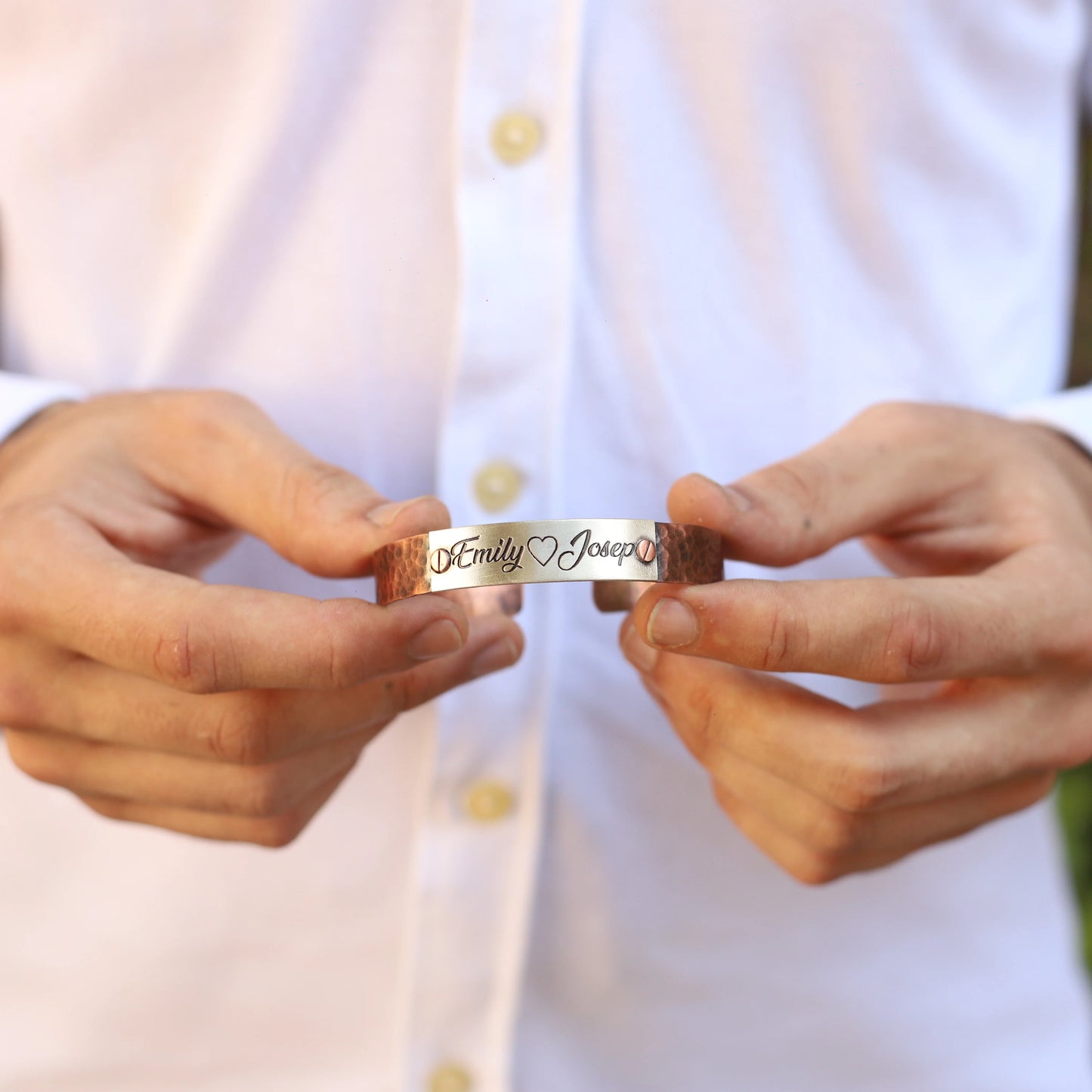 Kişiye Özel Gümüş Plakalı El Yapımı Bakır Bileklik