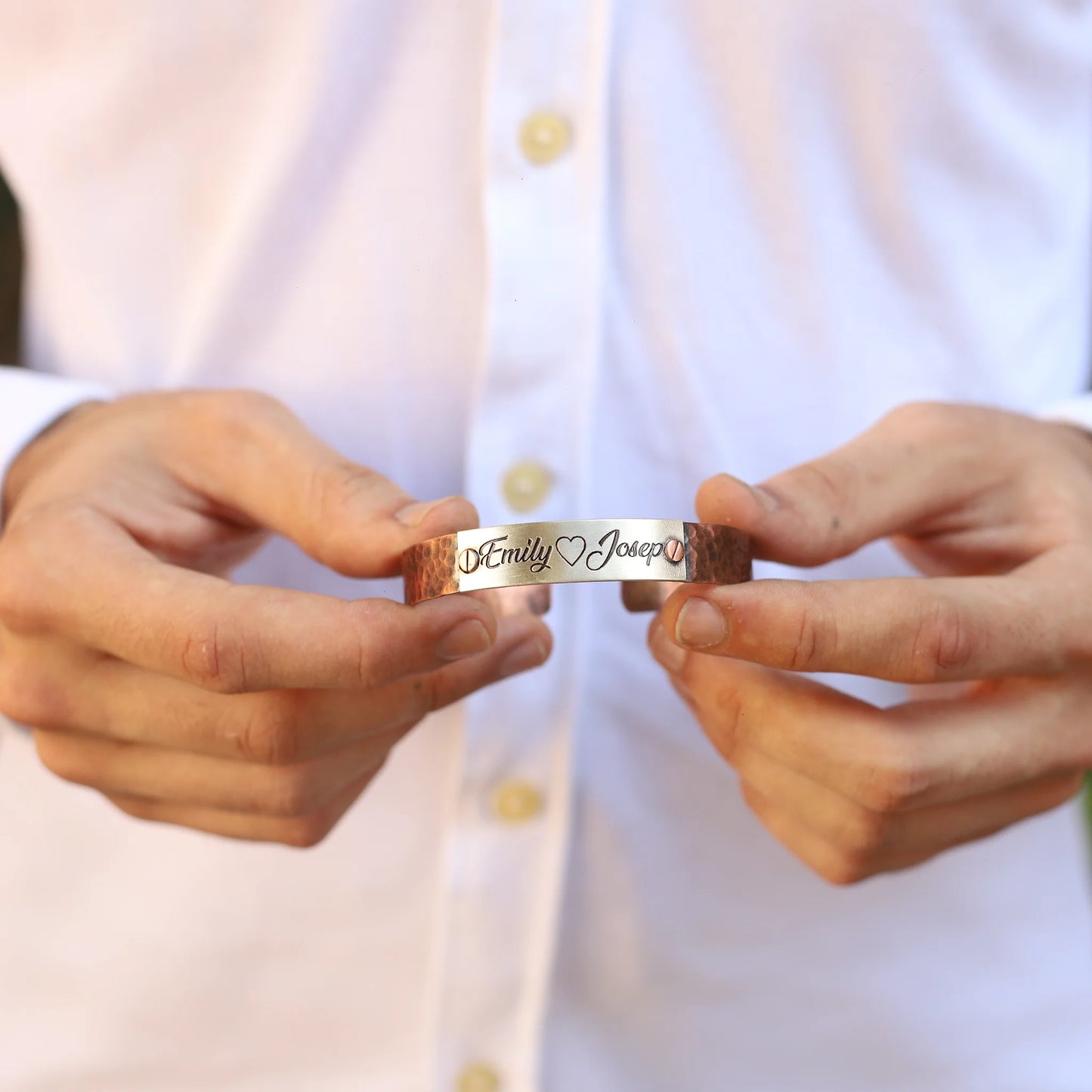 Kişiye Özel Gümüş Plakalı El Yapımı Bakır Bileklik