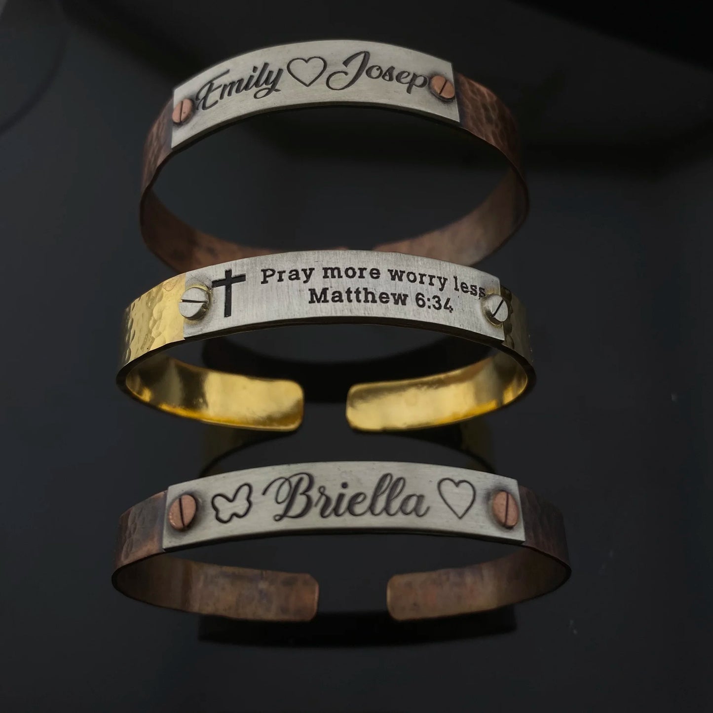 Kişiye Özel Gümüş Plakalı El Yapımı Bakır Bileklik
