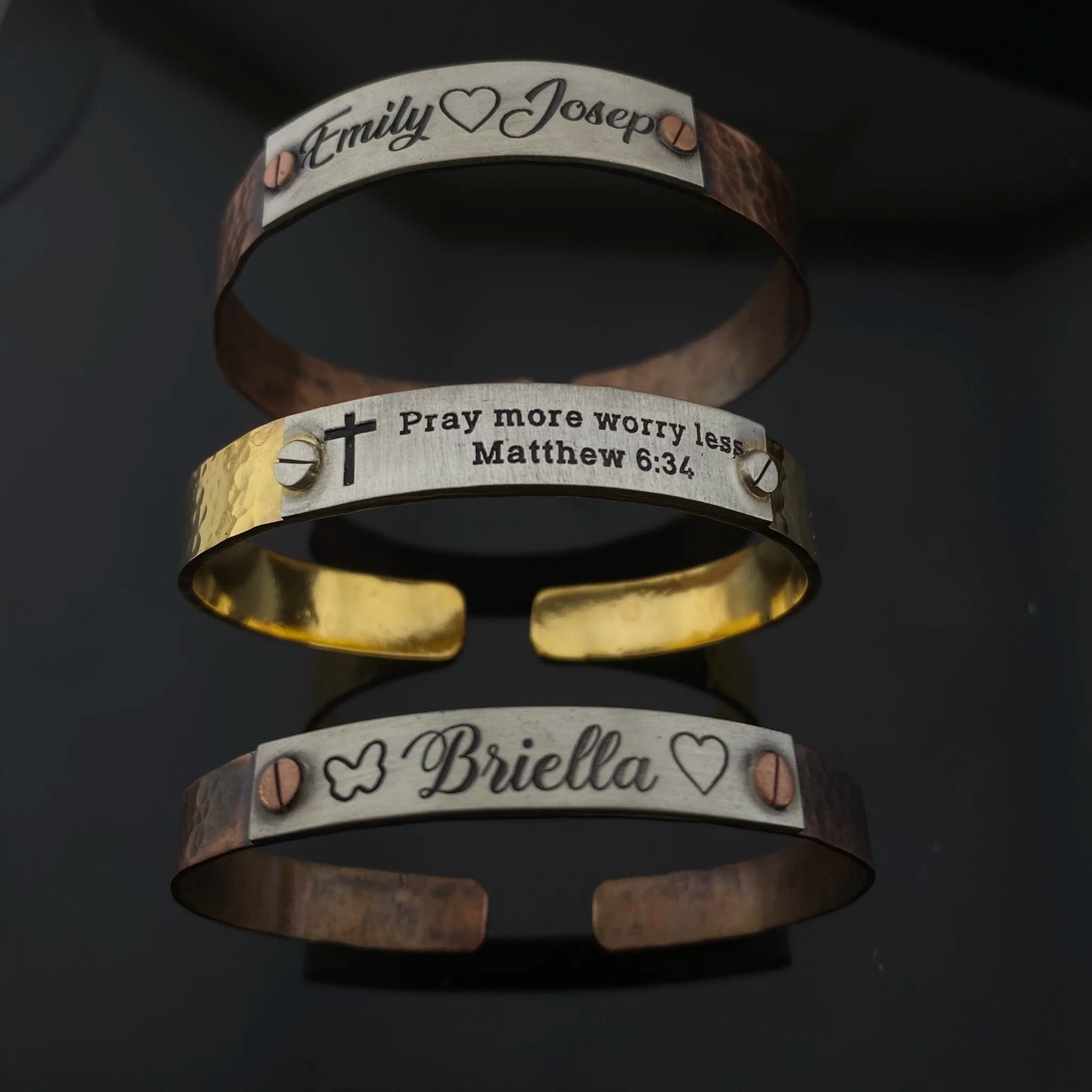 Kişiye Özel Gümüş Plakalı El Yapımı Bakır Bileklik