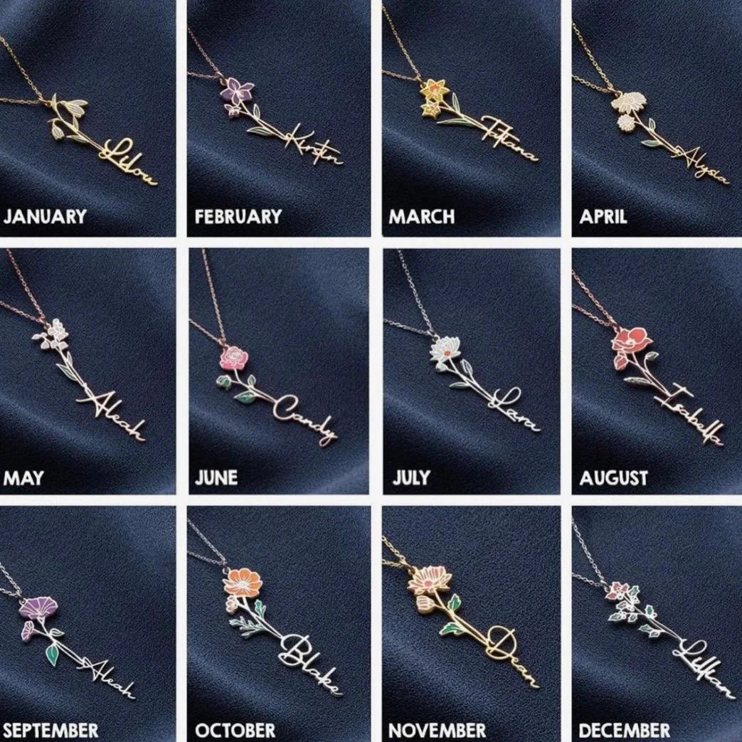 Çiçek Figürlü İsim Kolye – Kişiselleştirilebilir Takı