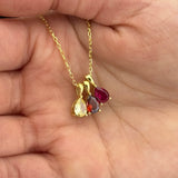 Doğum Taşı Kolye-Damla Kesim Çoklu Taşlı Kolye