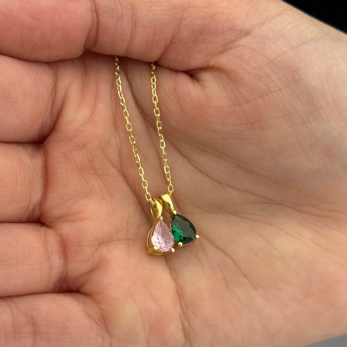 Doğum Taşı Kolye-Damla Kesim Çoklu Taşlı Kolye