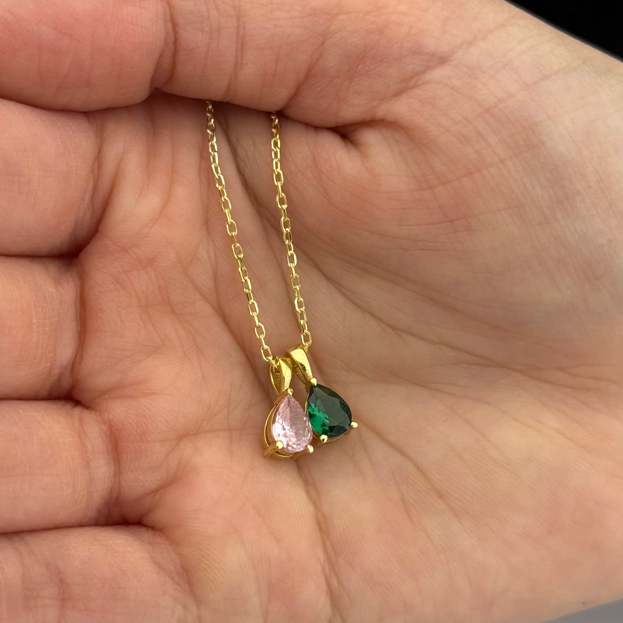 Doğum Taşı Kolye-Damla Kesim Çoklu Taşlı Kolye