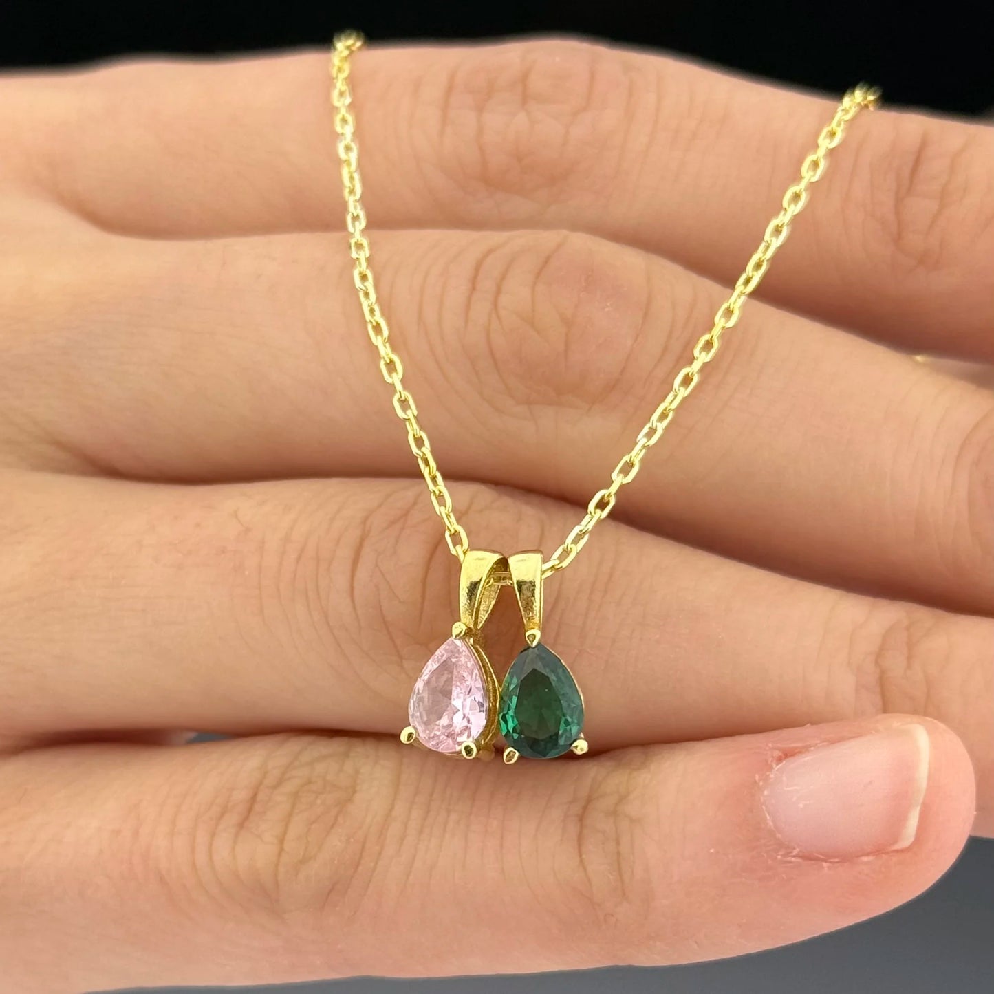 Doğum Taşı Kolye-Damla Kesim Çoklu Taşlı Kolye