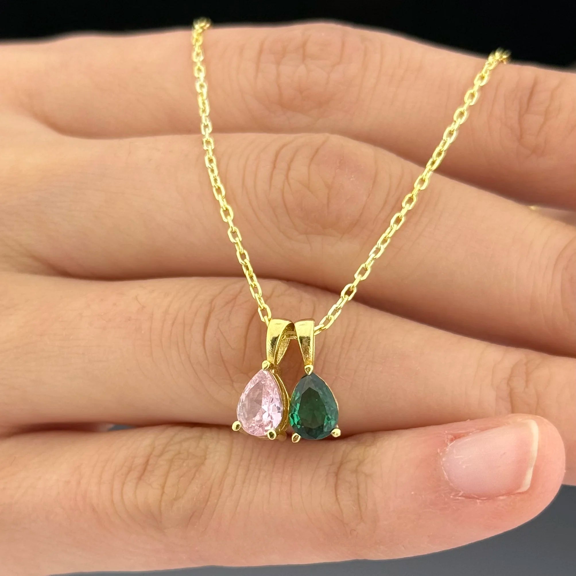 Doğum Taşı Kolye-Damla Kesim Çoklu Taşlı Kolye