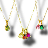 Doğum Taşı Kolye-Damla Kesim Çoklu Taşlı Kolye