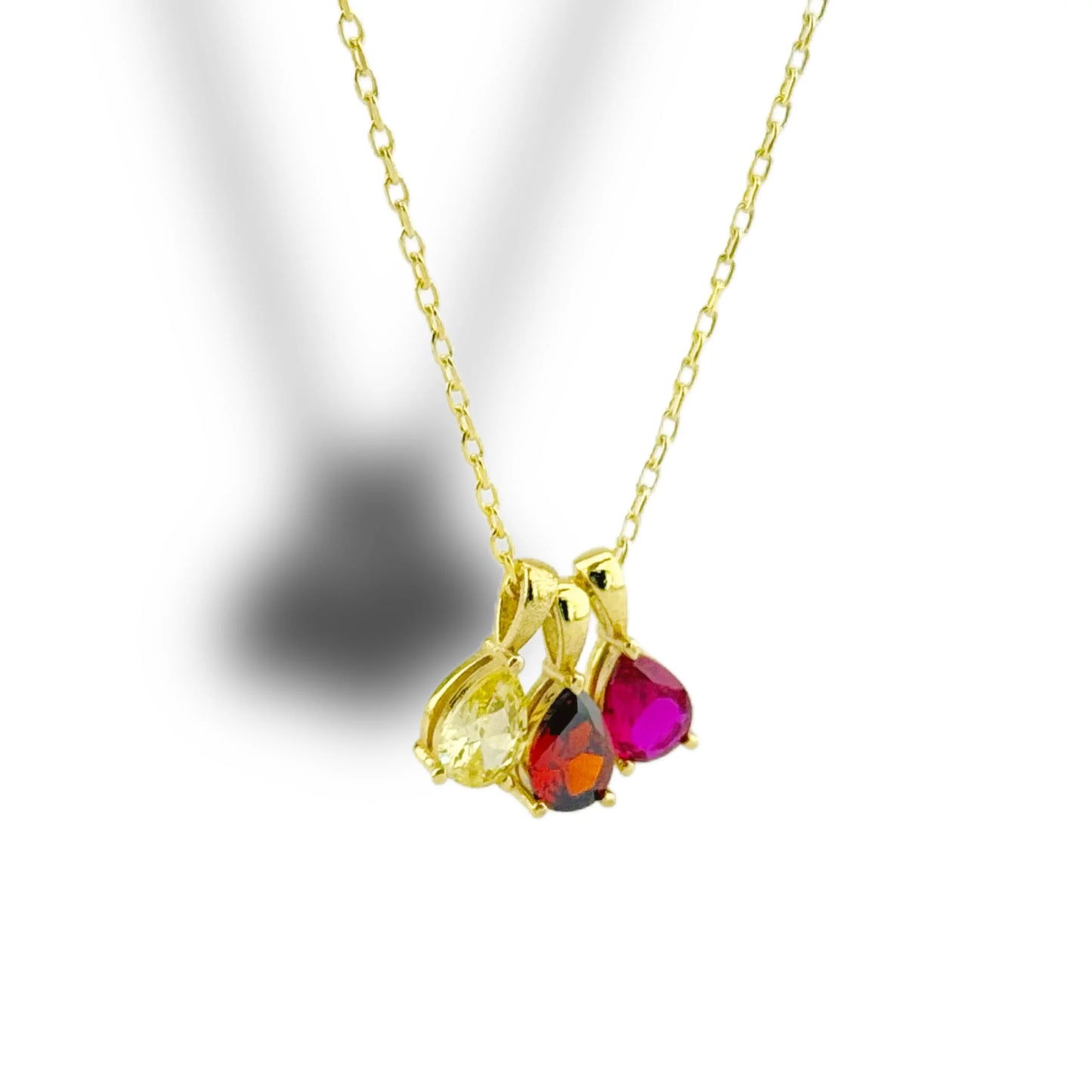 Doğum Taşı Kolye-Damla Kesim Çoklu Taşlı Kolye