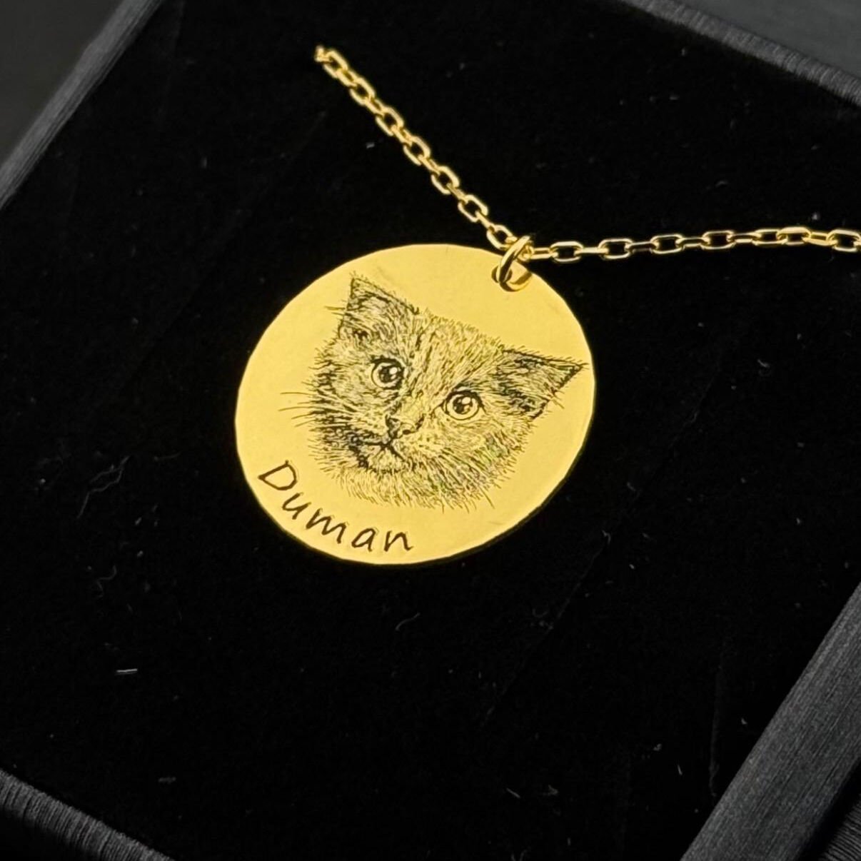 Kişiye Özel Fotoğraf İşlemeli Kedi Kolye | Gümüş Pet Takı