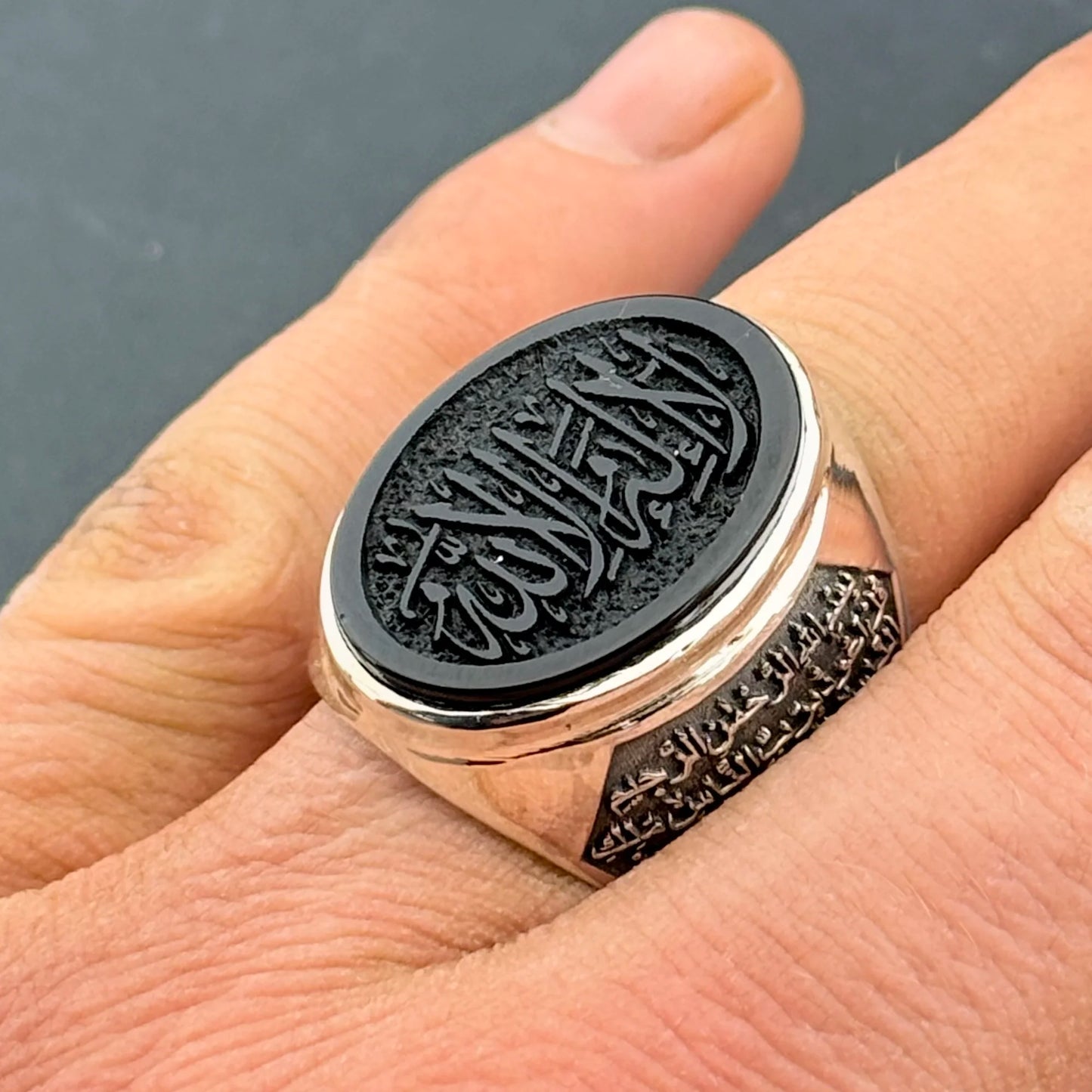 Kelimei tevhid onyx yüzük