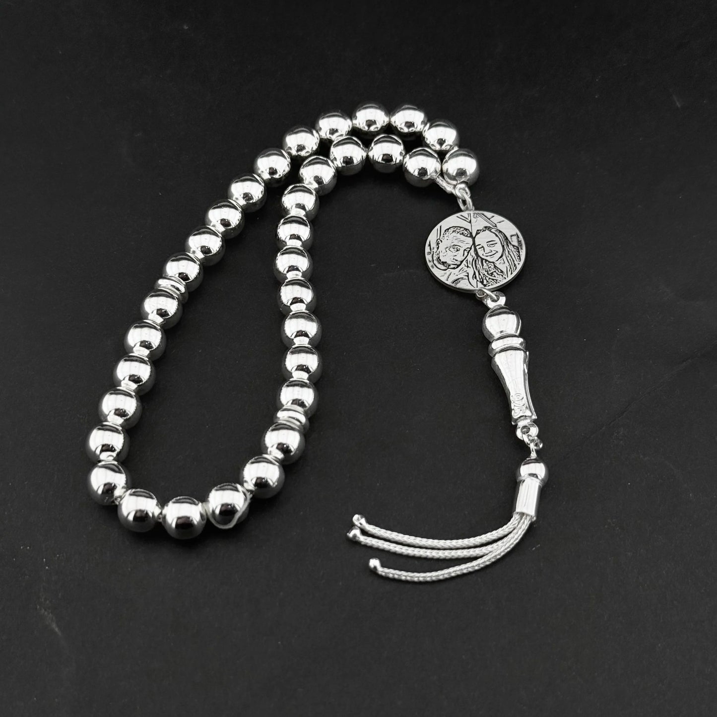 Kişiye Özel Fotoğraflı Gümüş Tesbih