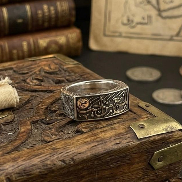 Kişiye Özel İsimli Erkek Gümüş Yüzük -Kaligrafi Hat sanatı